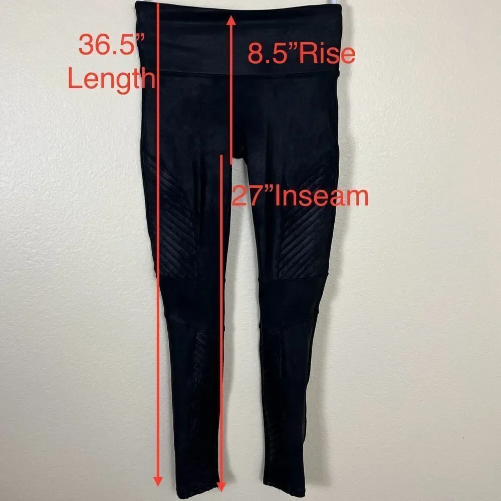 Spanx Women's Size M Black Faux Leather Moto Seamless Leggings Biker Modern